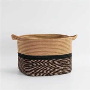 Square Cotton Rope Woven Basket with Handles for Books,Magazines,Toys-Decorative